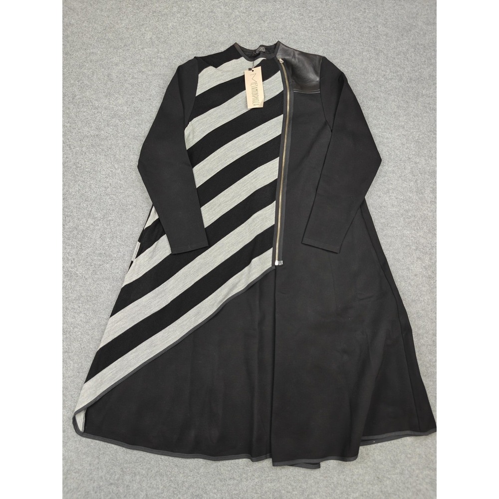 Metamorphoza Dress Womens Small Black Striped Asymmetrical Zip Long A-Line